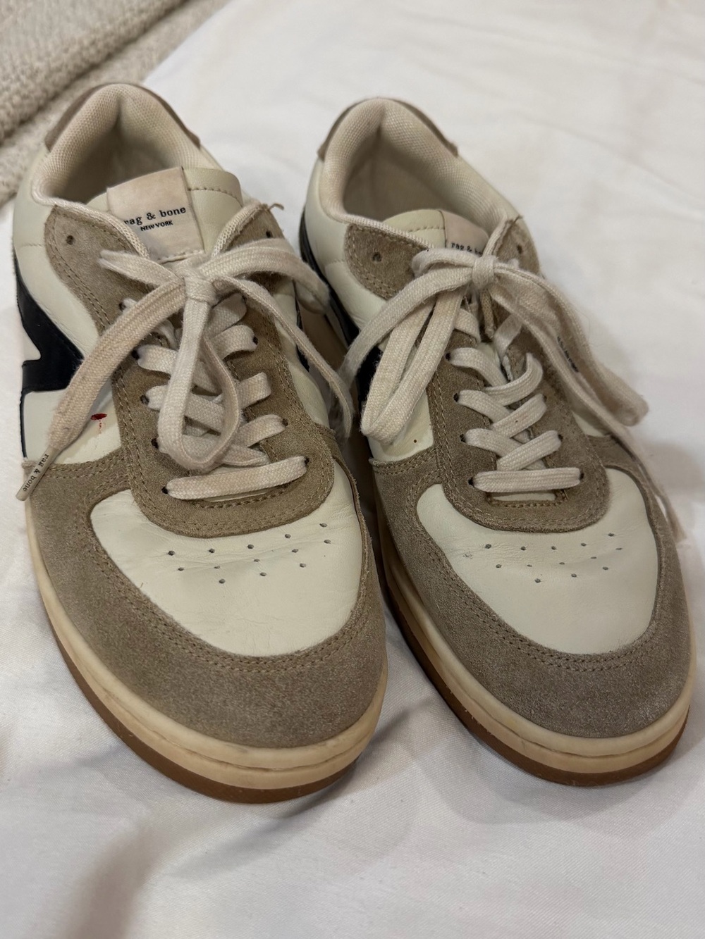 rag & bone Men's Beige Suede & White Leather Sneakers with Black Accent